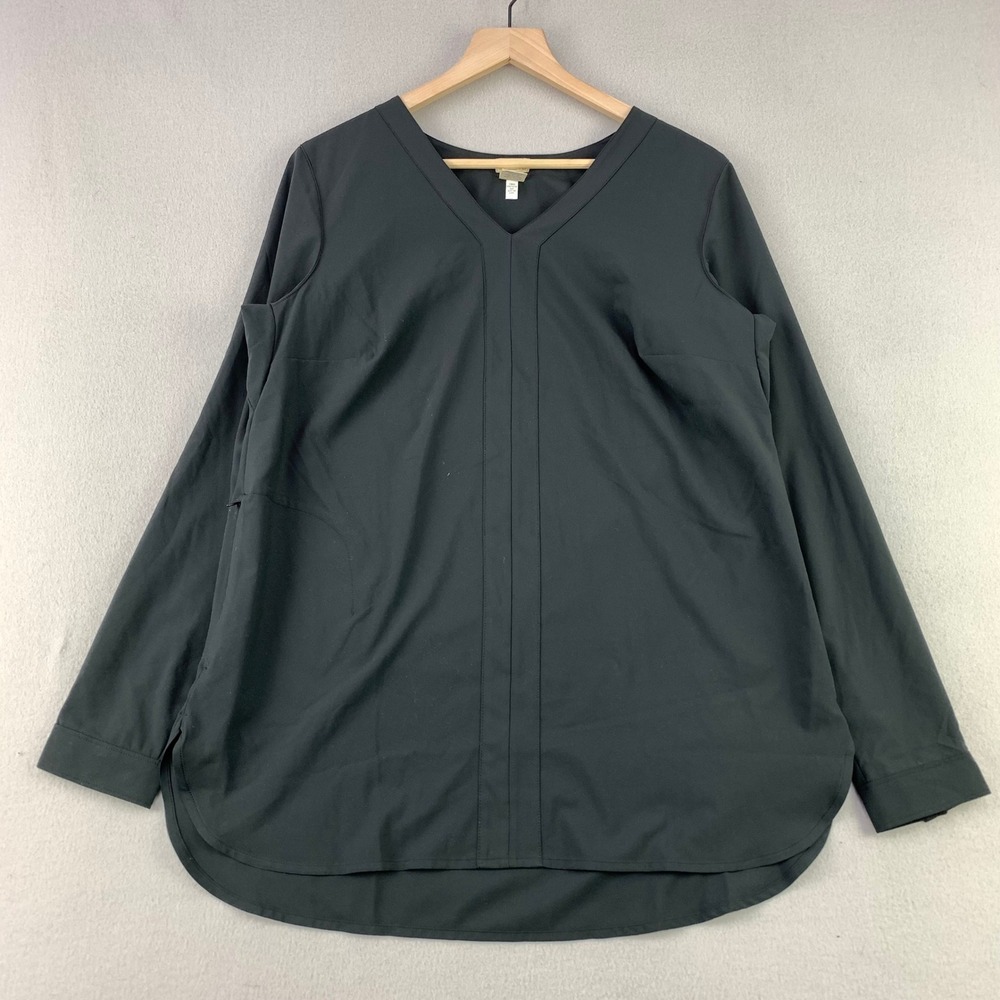 Duluth Trading Co Tunic Top Women M Black V-Neck Long Sleeve Hiking Outdoors